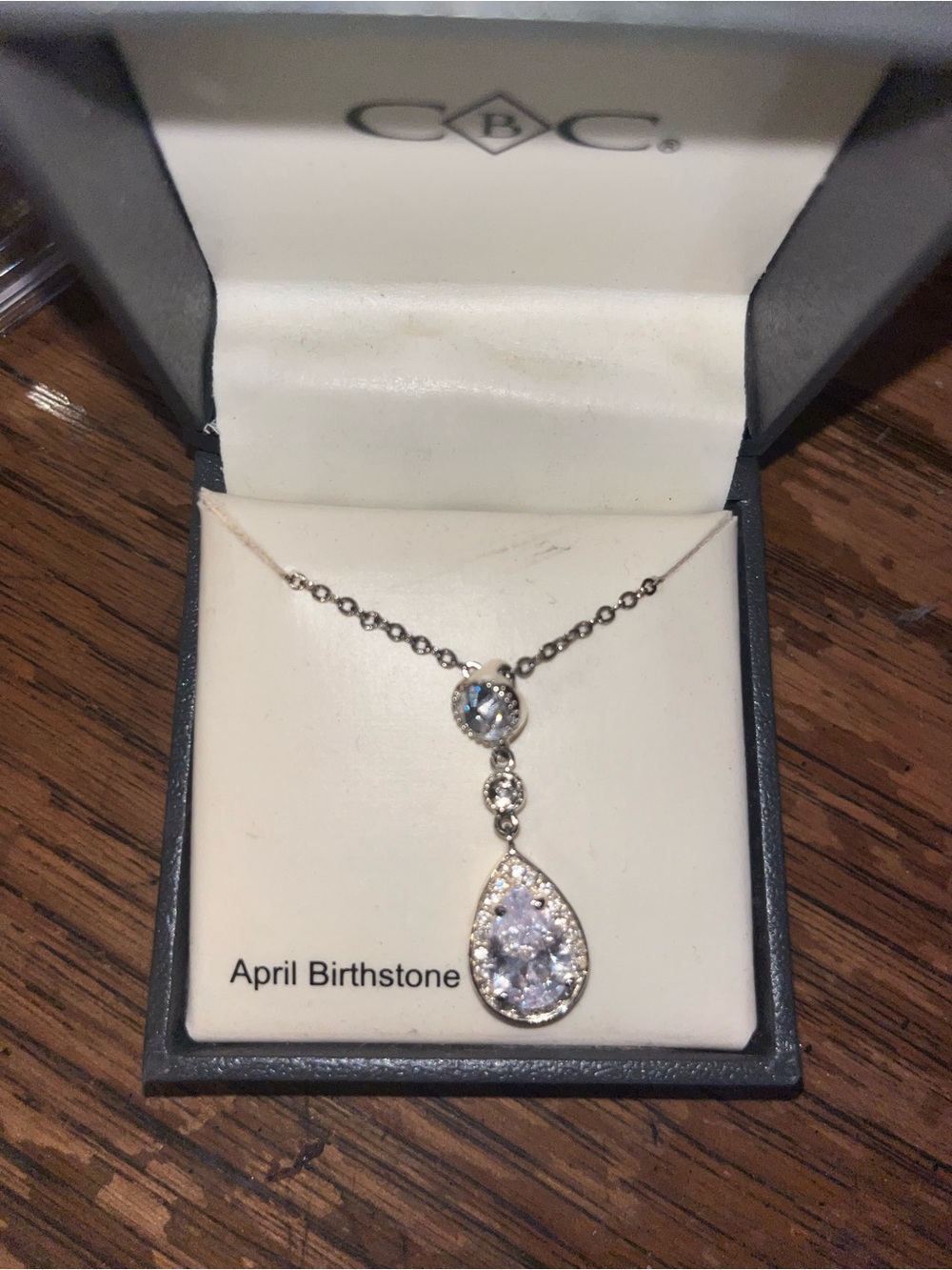 Sterling Teardrop Pendant Necklace with Clear April Birthstone